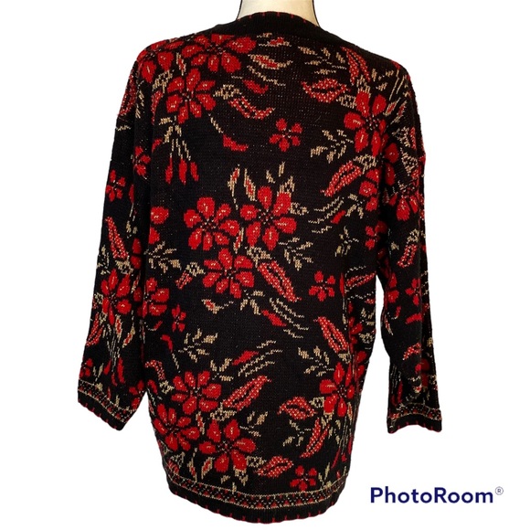 VNT Vintage Dana Scott Poinsettia Womens Large Christmas Sweater Oversized Retro - Picture 3 of 9